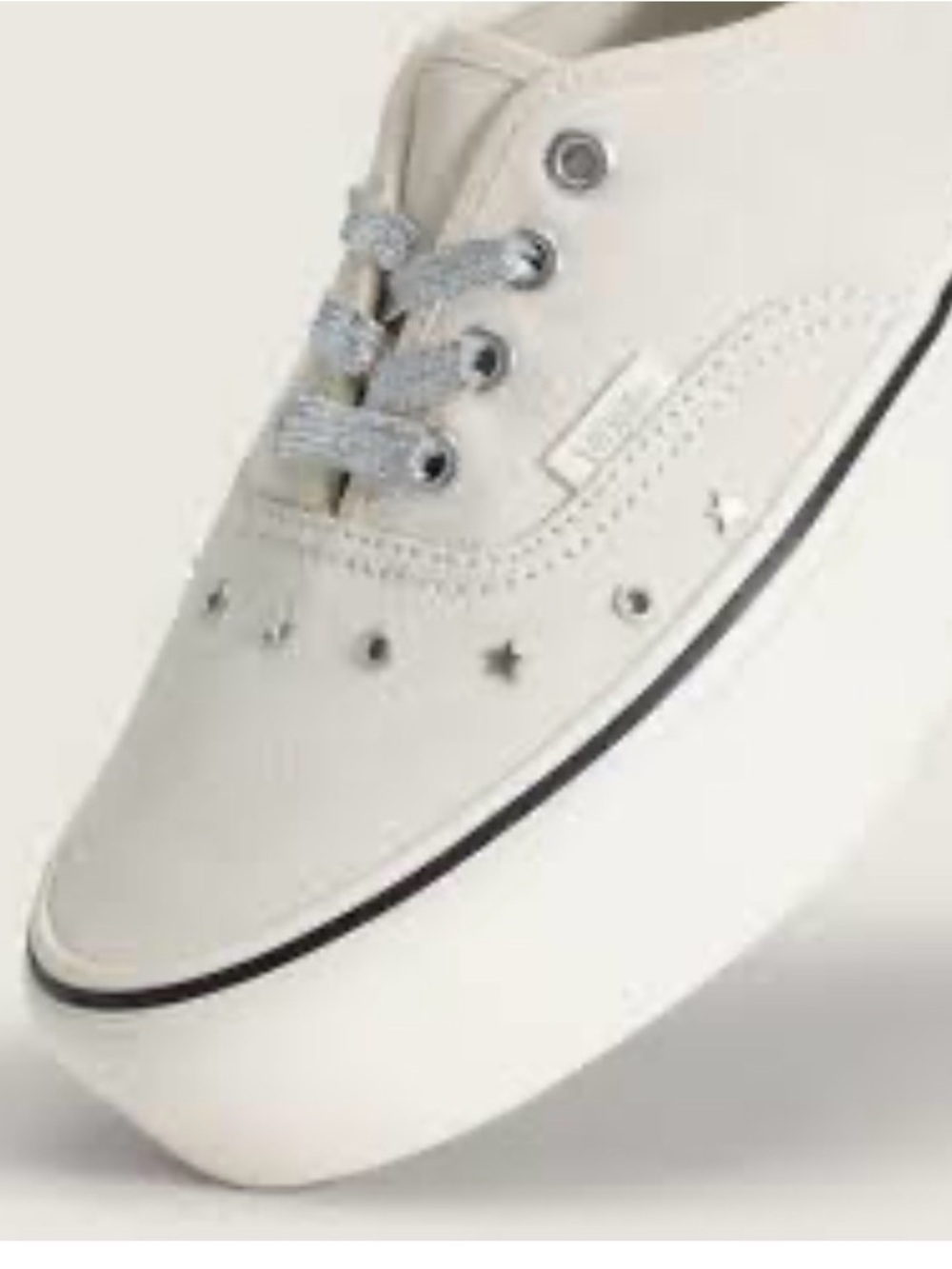 Vans Authentic Platform Cream Star Studded Sneakers Silver Glitter Laces 9.5